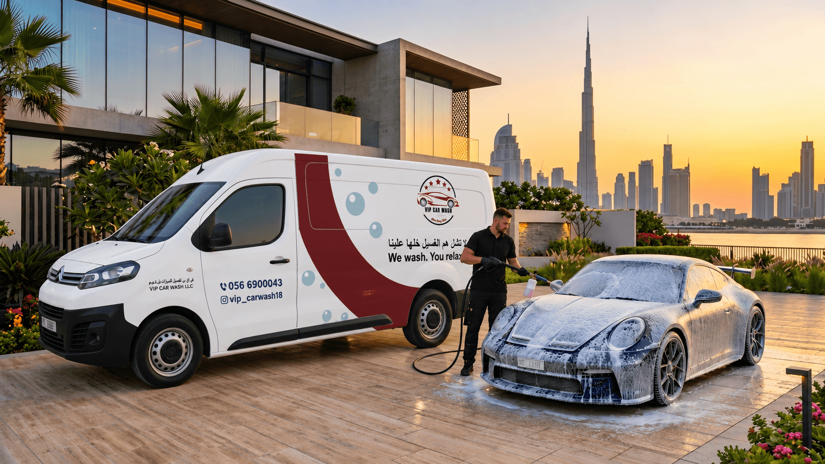 Luxury Foam Wash at Dubai Sunset - VIP Mobile Car Wash